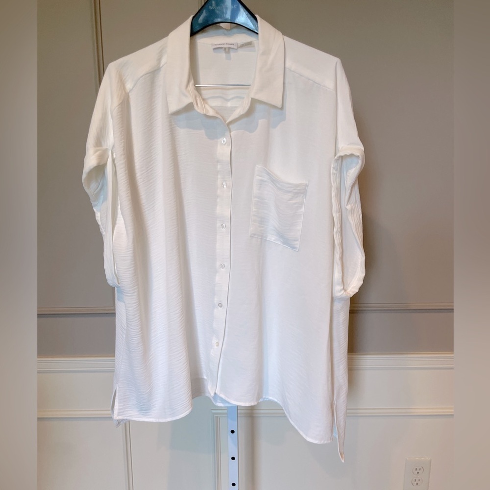Calvin Klein women's 3X textured white button down blouse shirt quality casual